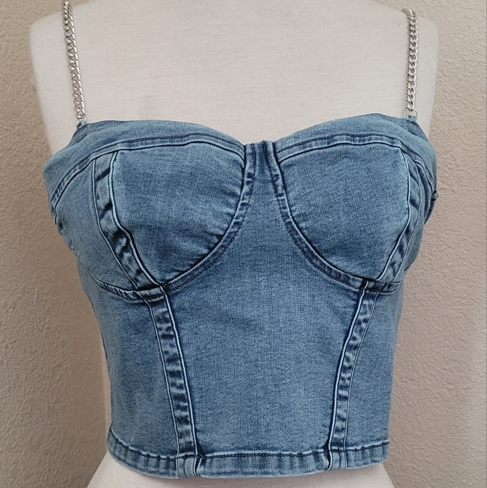 Guess Denim Bustier, L, Medium Wash